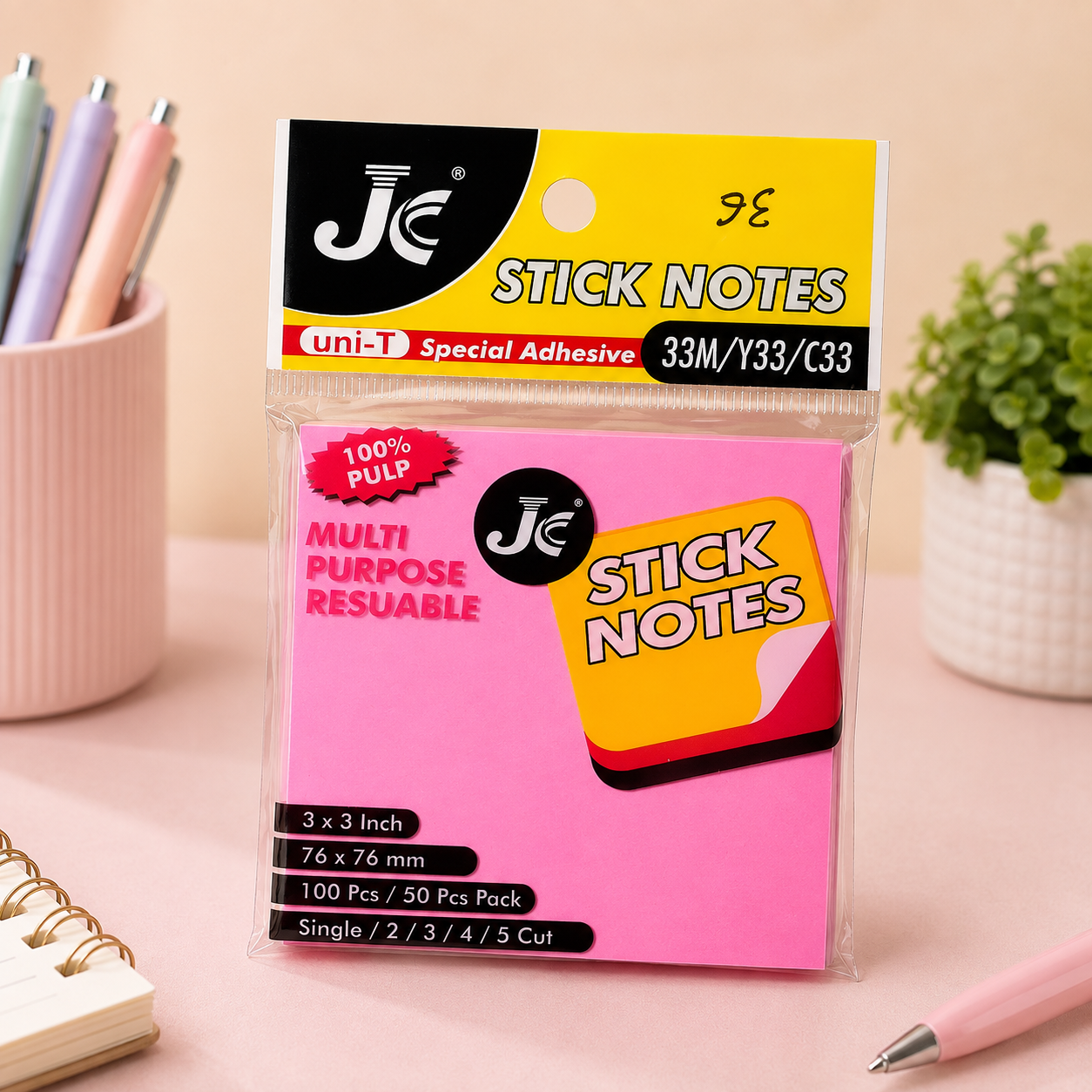 JC Sticky Notes 33M / Y33 / C33 – Single Cut