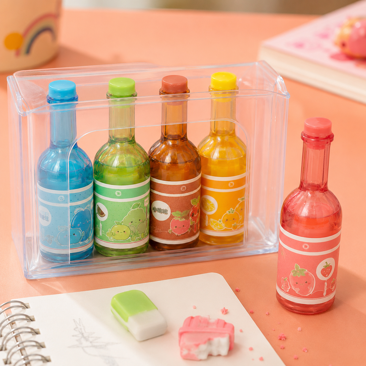 Korean Mini Mojito Bottle Erasers – Set of 6