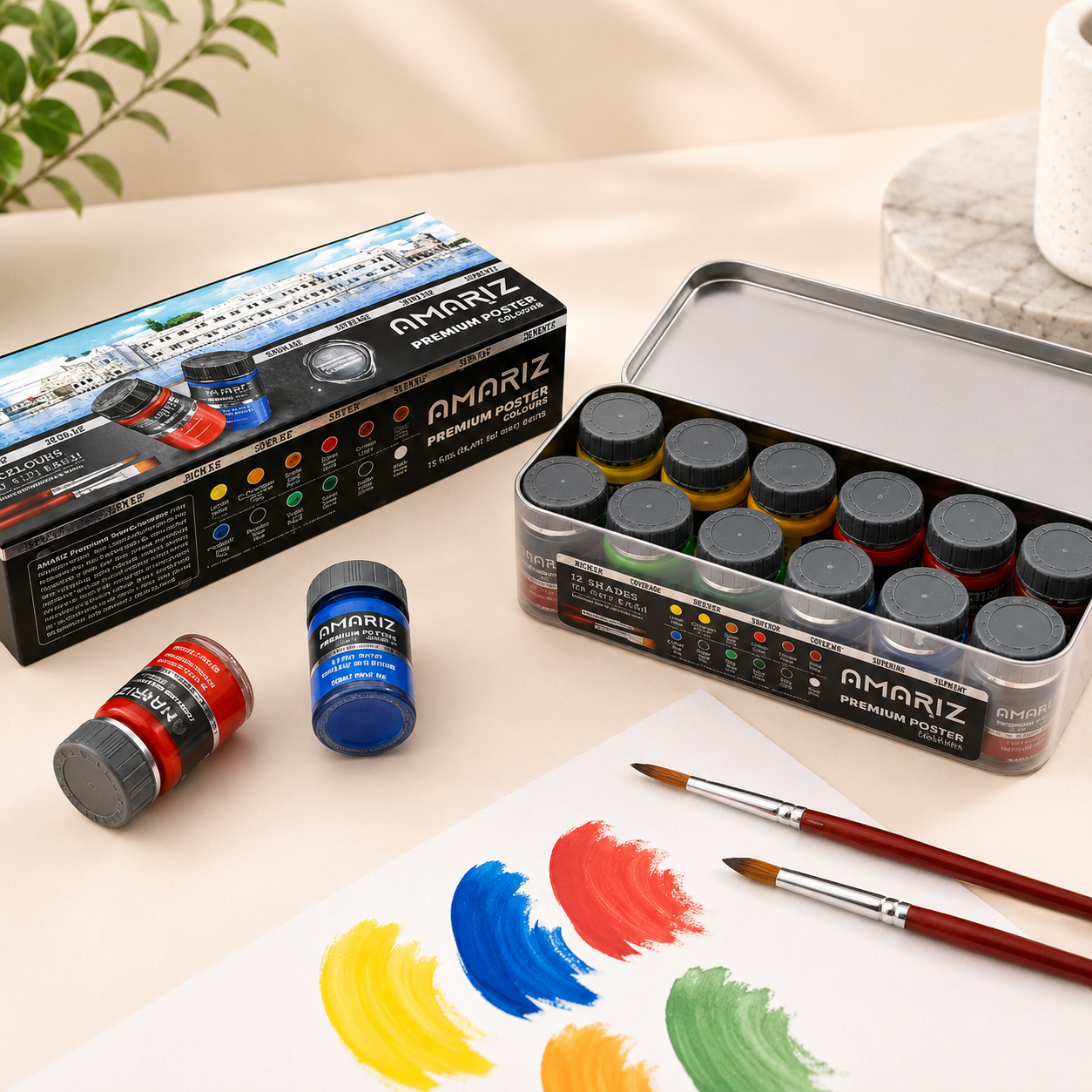 Amariz Premium Poster Colours – 12 Shades × 15 ml