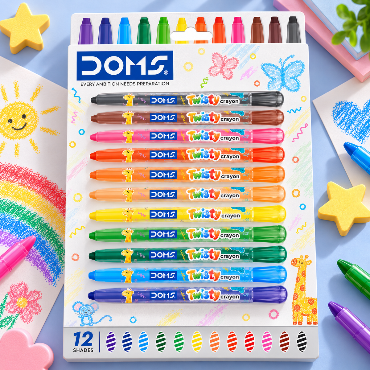 DOMS Twisty Plastic Crayons – 12 Shades