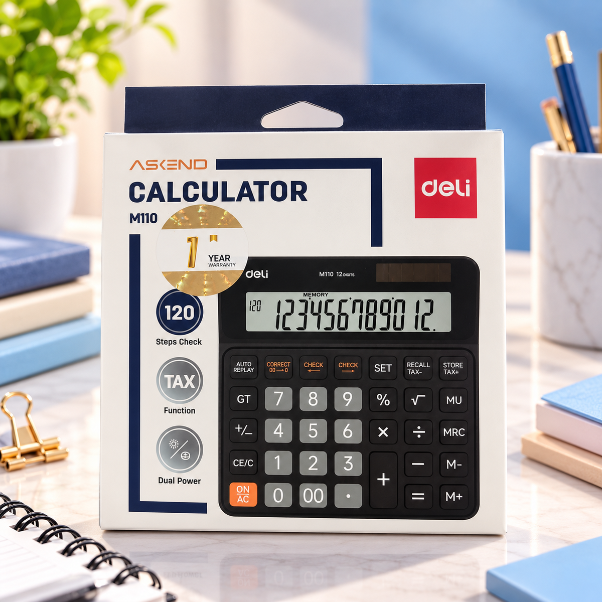Deli M110 Calculator – 12-Digit Dual Power Calculator