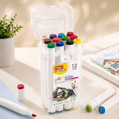 Flair Art Marker – 12 Shades | Chisel & Fine Tips