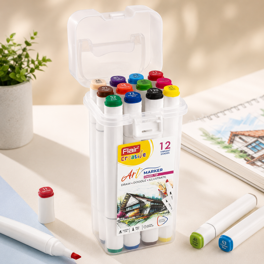 Flair Art Marker – 12 Shades | Chisel & Fine Tips