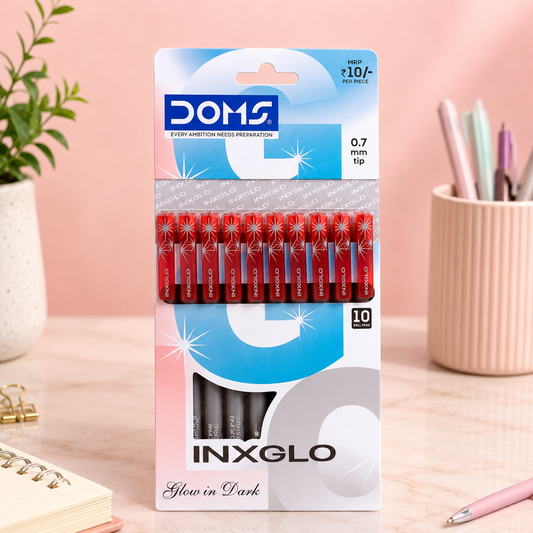 DOMS Inxglo Red – Pack of 10 | Glow-in-the-Dark Ball Pen