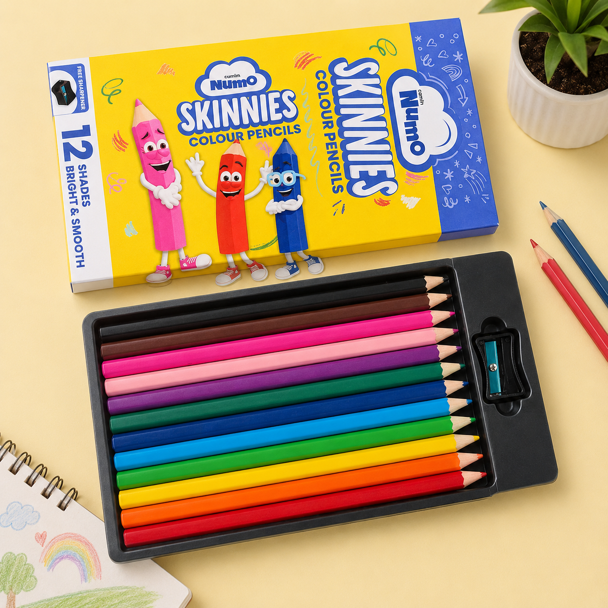 Camlin Numo Skinnies Long Colour Pencils – 12 Shades