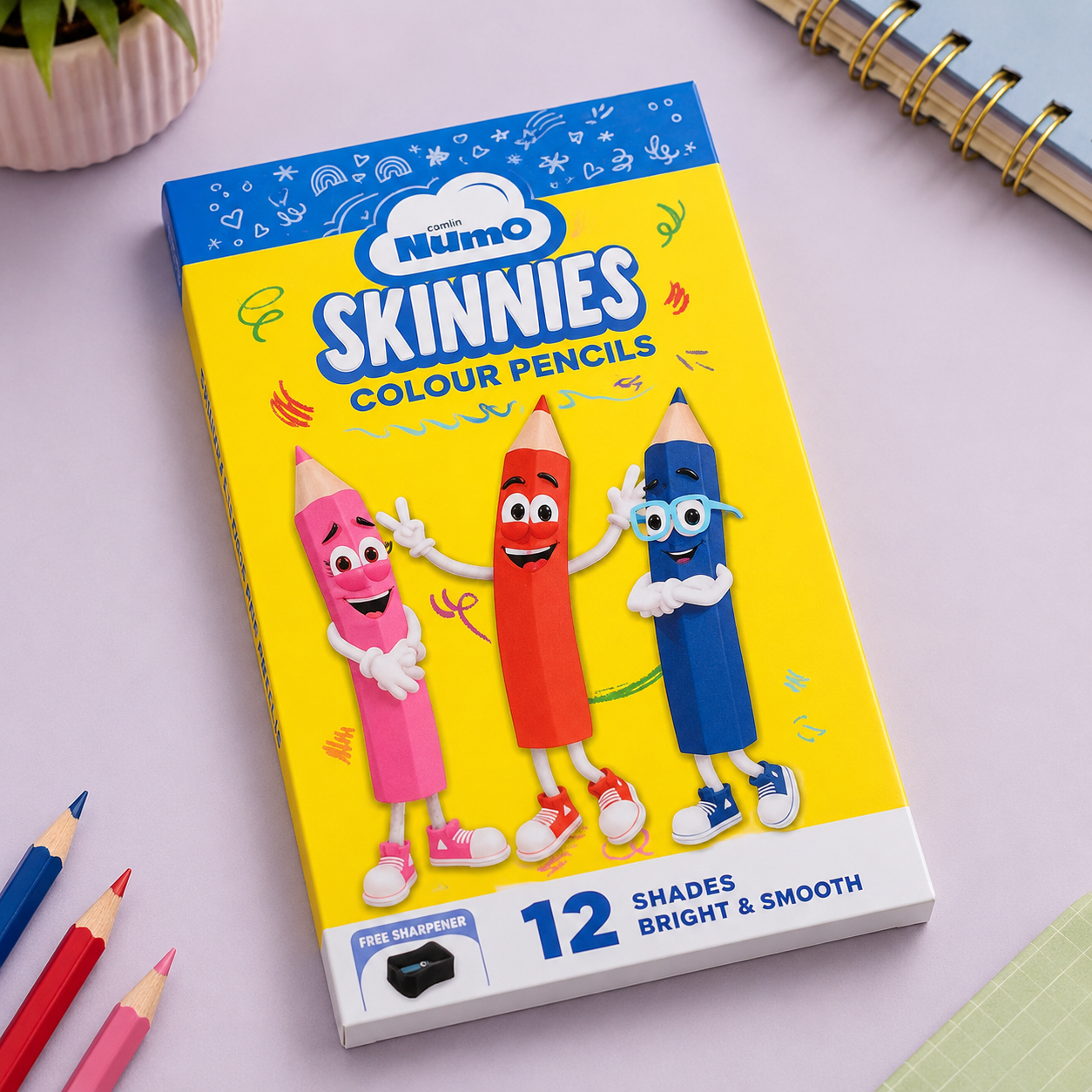 Camlin Numo Skinnies Long Colour Pencils – 12 Shades