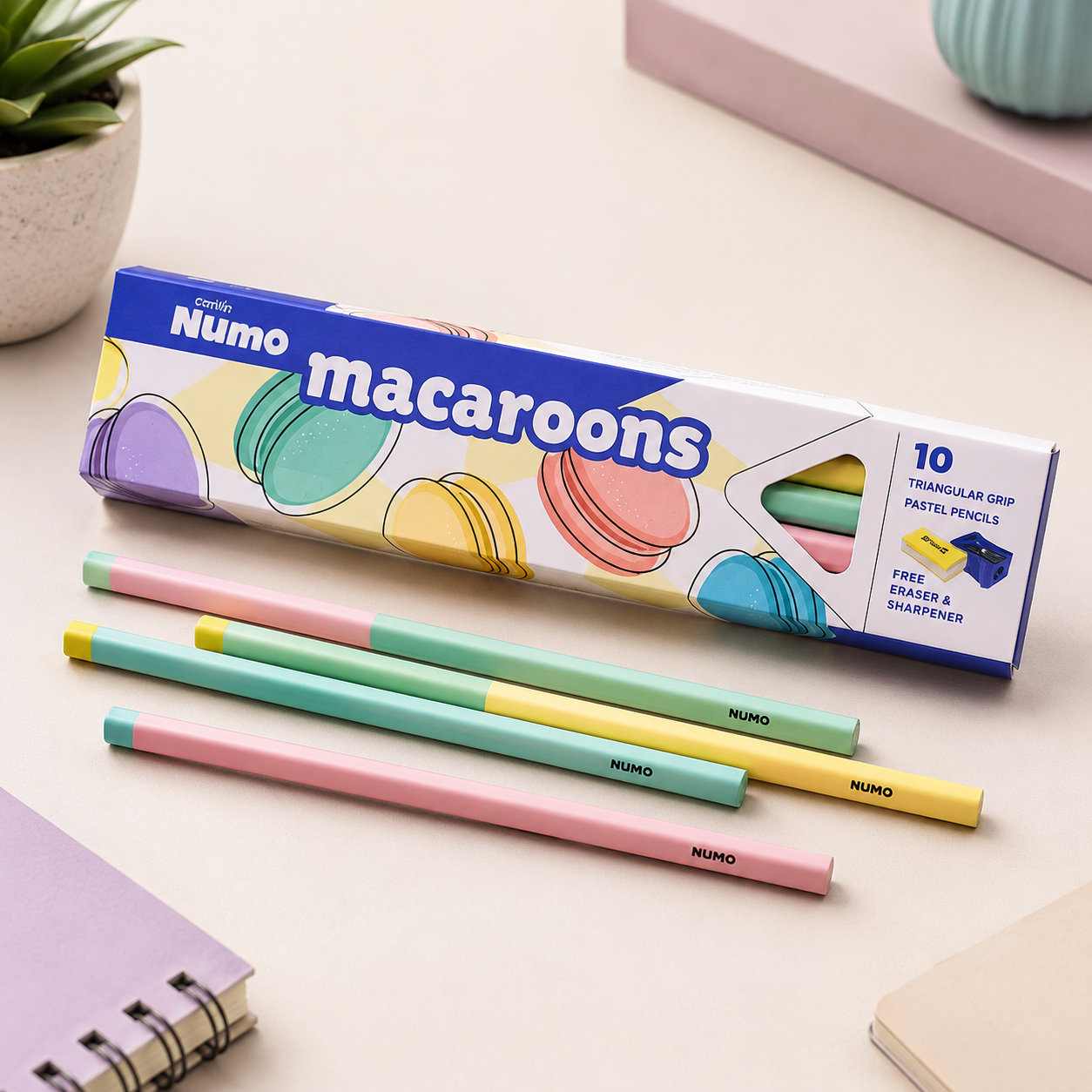 Camlin Numo Macaroons Pencils – Triangular Grip | Pack of 10