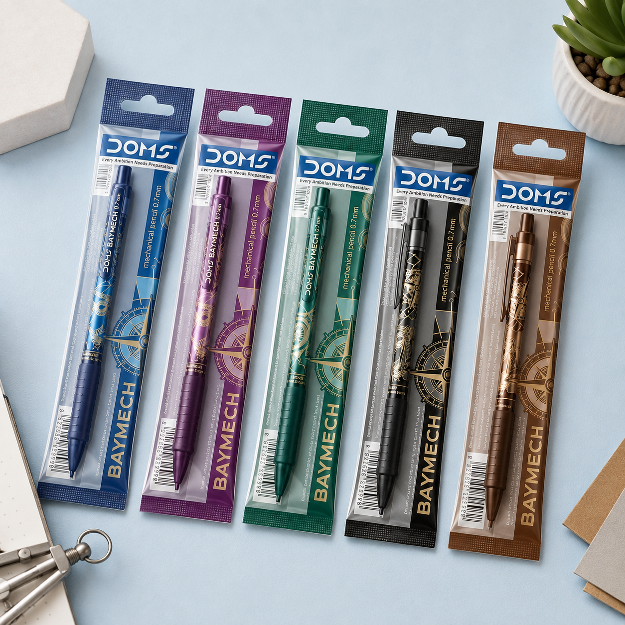 DOMS Baymech 0.7 mm Mechanical Pencil – Set of 2 + 10 Lead Tubes