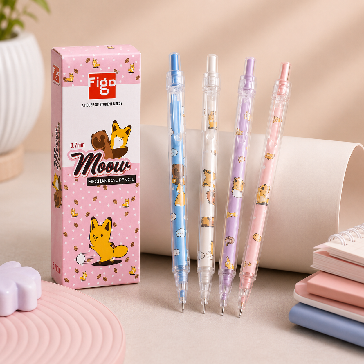 Figo Meow 0.7 mm Mechanical Pencil – Set of 5 + 5 Lead Tubes