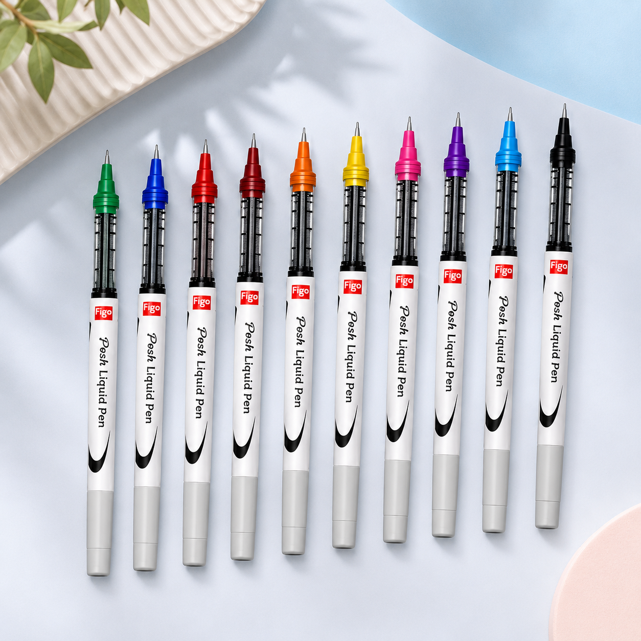 Figo Posh Liquid Roller Pen – Assorted Pack of 10 Colours