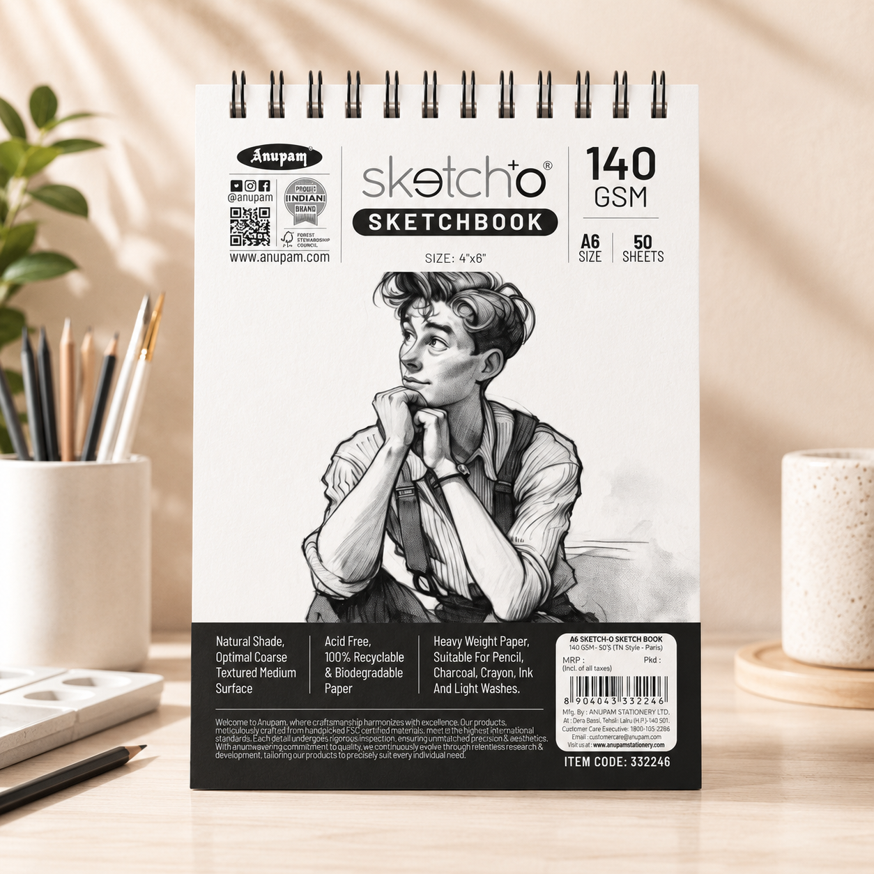 Anupam Sketch-O Sketchbook – A6 | 140 GSM | 50 Sheets