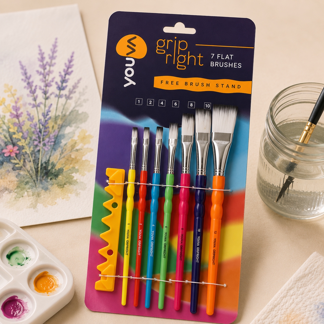 Youva Grip Right Flat Brushes – Set of 7
