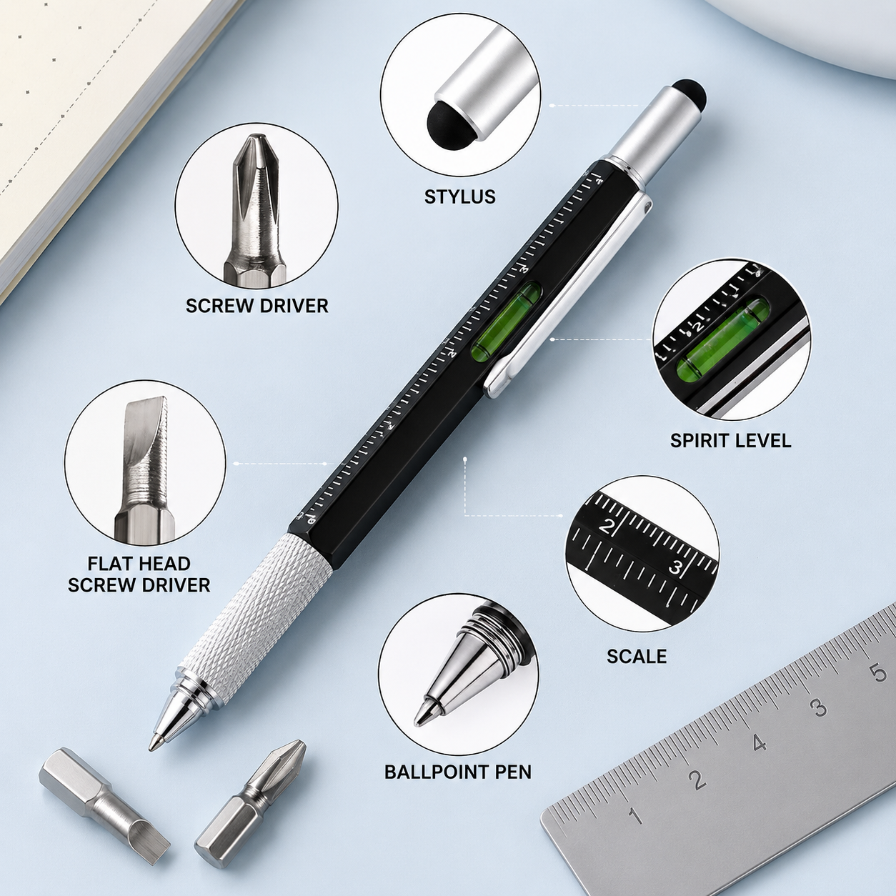 Korean 6-in-1 Multi-Tool Metal Pen