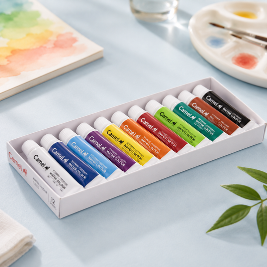 Camel Water Colour Tubes – 12 Shades | Free Brush & Mixing Palette