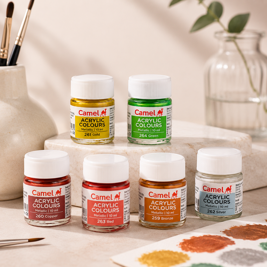 Camel Acrylic Colours – Metallic Range (6 Shades × 10 ml)