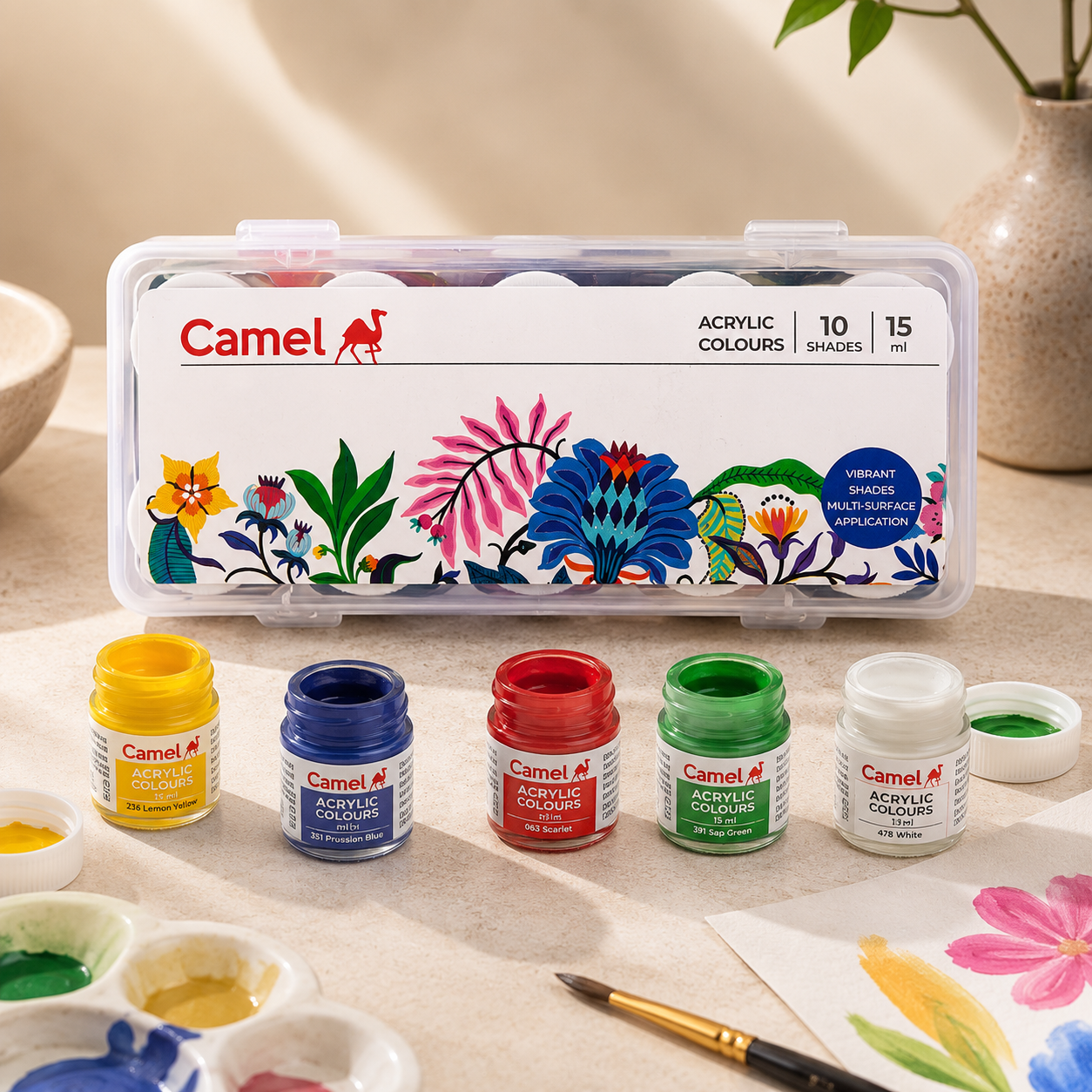 Camel Acrylic Colours – 10 Shades × 15 ml (Ultra Range)