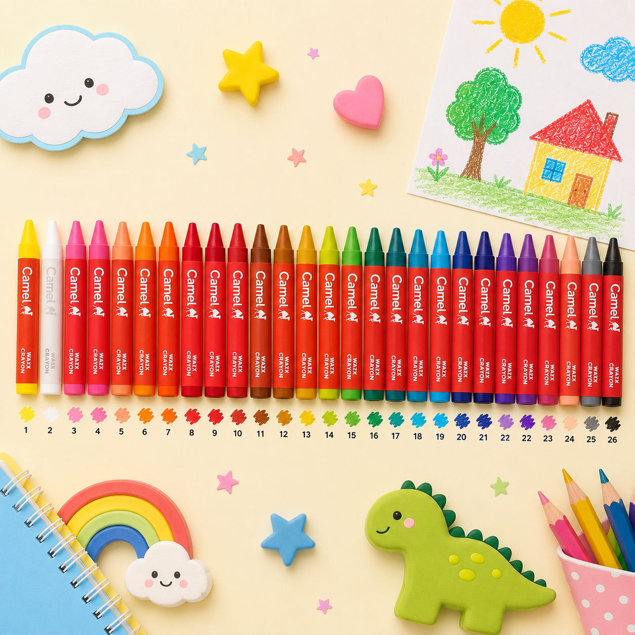 Camel Wax Crayons XL – 24 Shades + 2 Glitter Shades