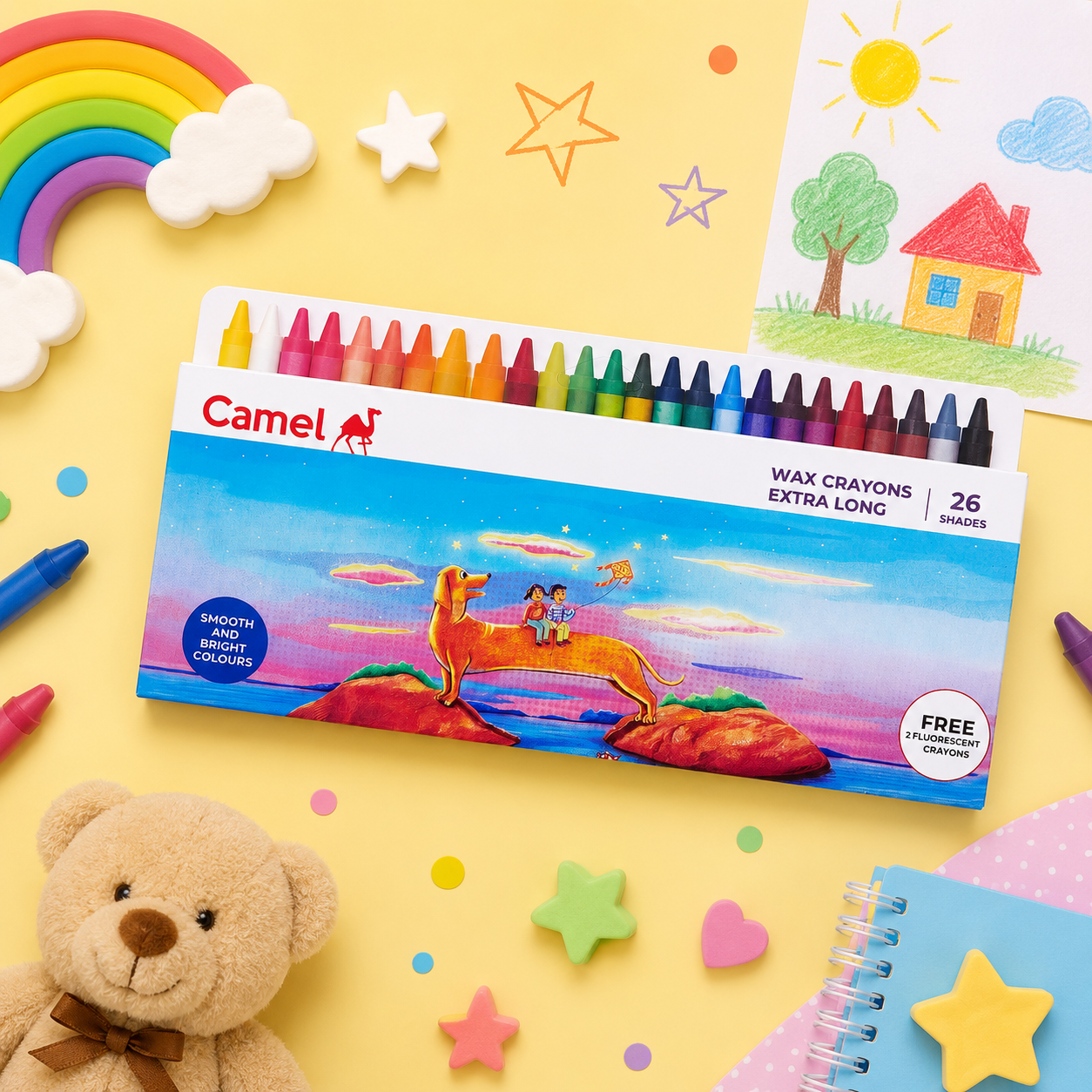 Camel Wax Crayons XL – 24 Shades + 2 Glitter Shades