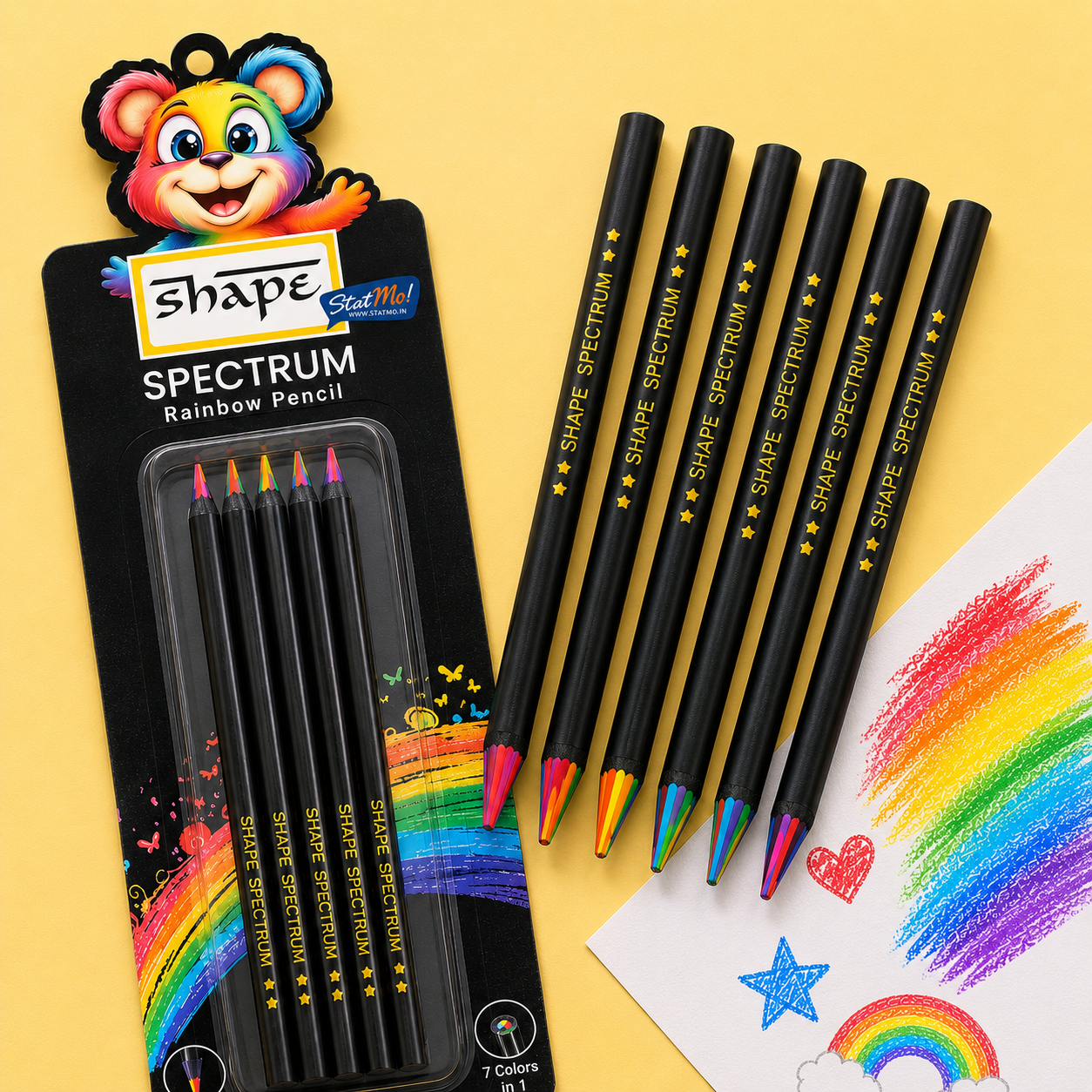 Shape Spectrum Rainbow Pencils | 7 Colour Lead | Pack of 5