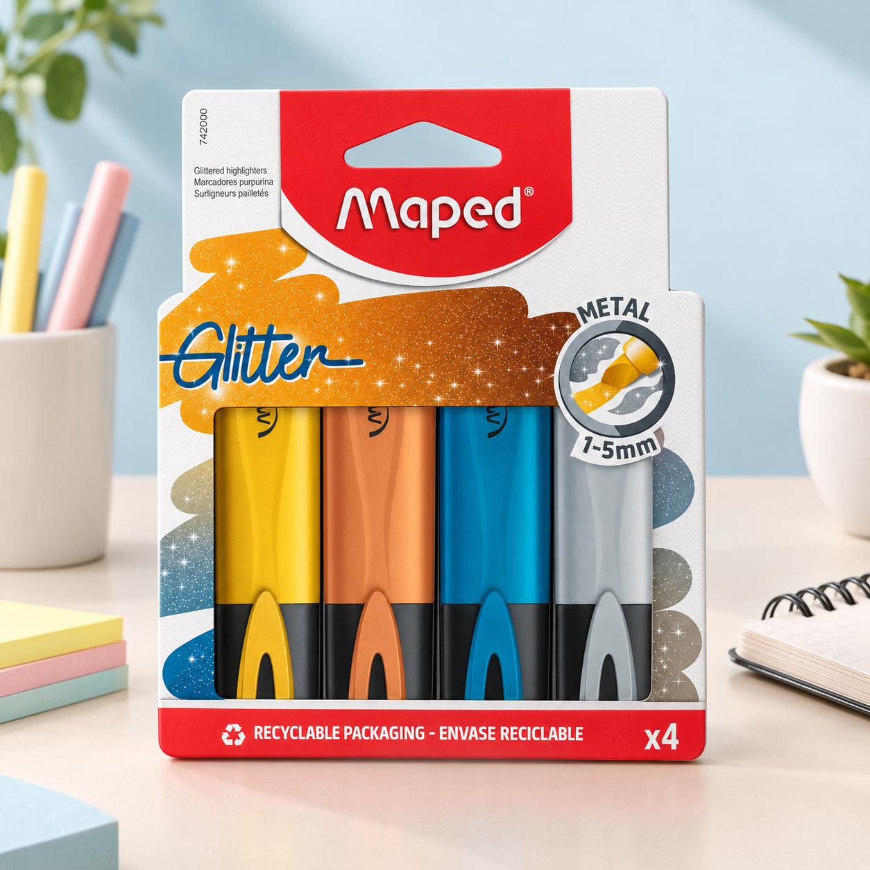 Maped Glitter Metallic Highlighters – Set of 4