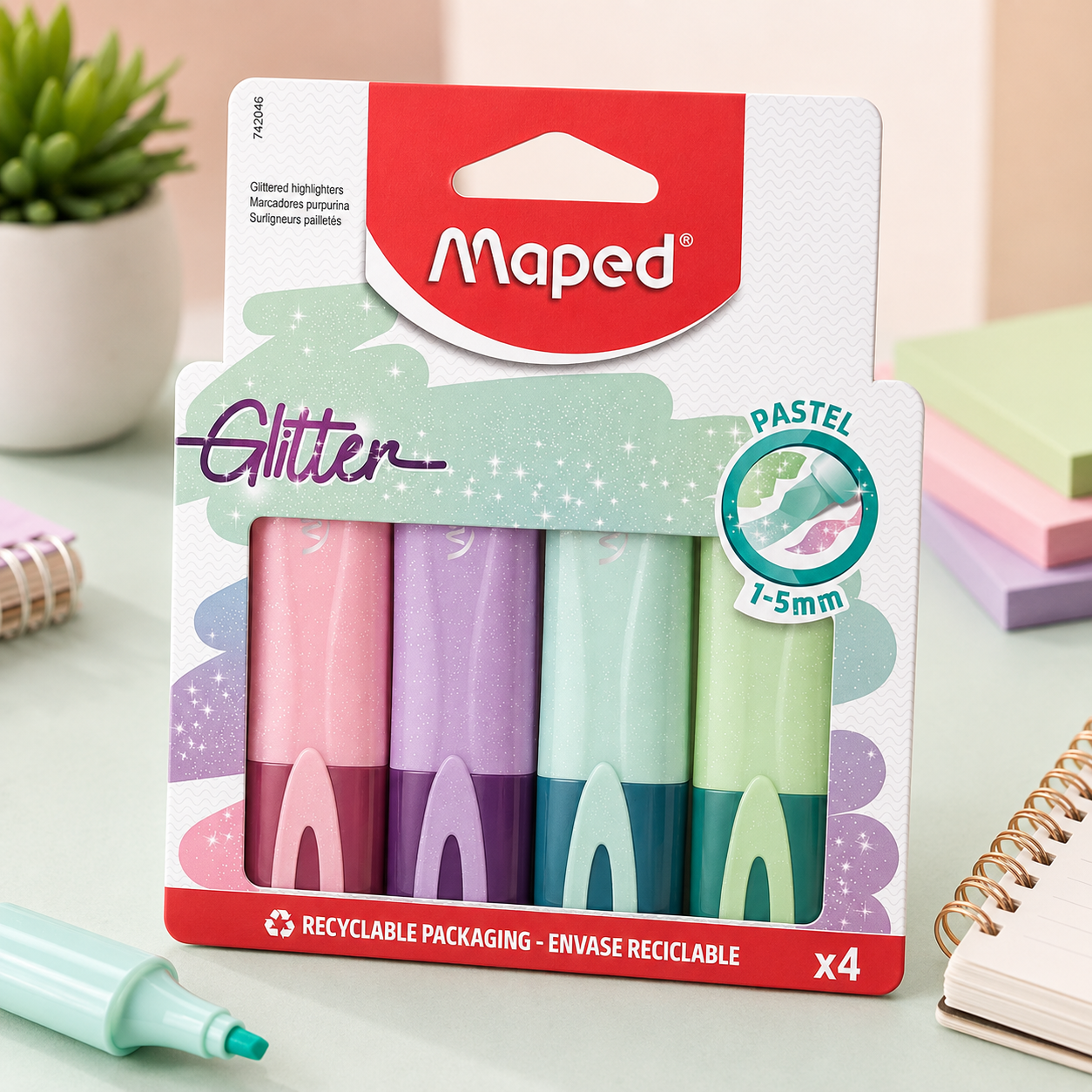 Maped Glitter Pastel Highlighters – Set of 4