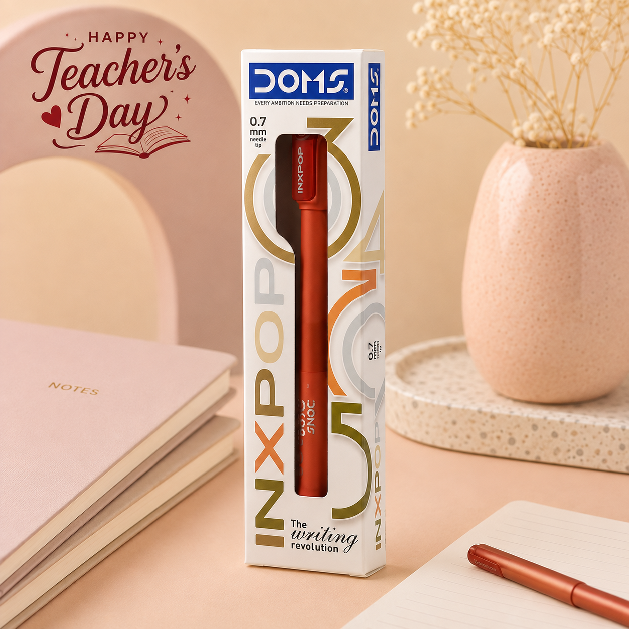 DOMS Inxpop Red Ball Pen – Teacher’s Day Edition | Pack of 10
